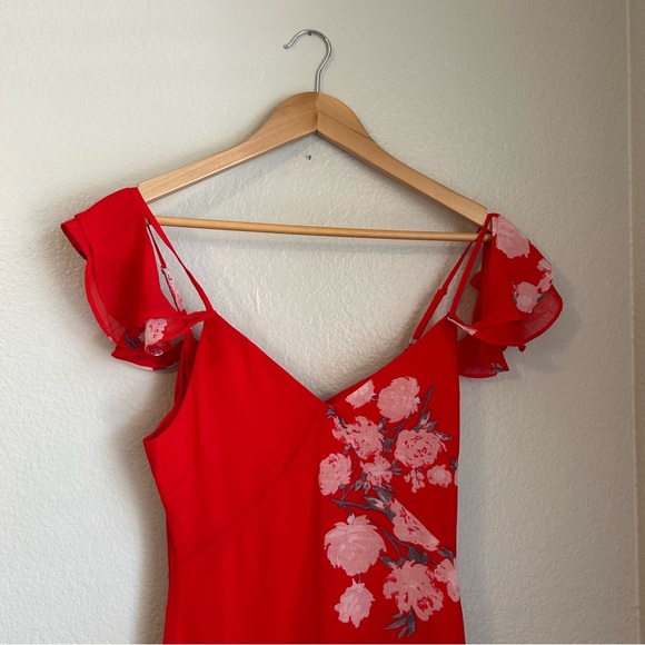 NWT, Lulus Love in Bloom Red Floral Print Off-the-Shoulder High-Low Dress, S - Picture 6 of 15